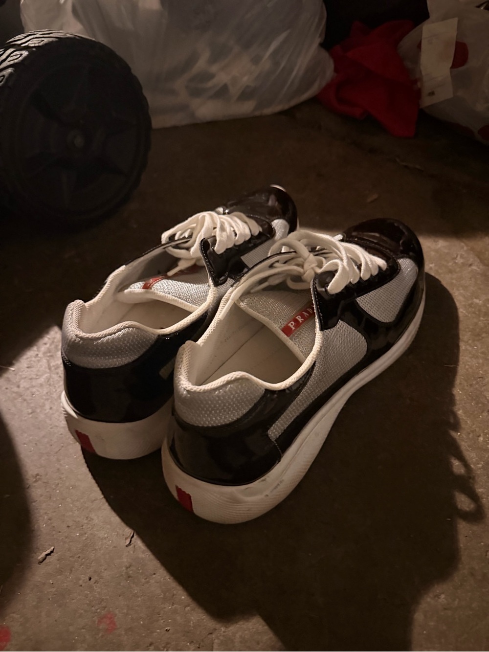 Prada Black and White Low-Top Leather & Mesh Sneakers